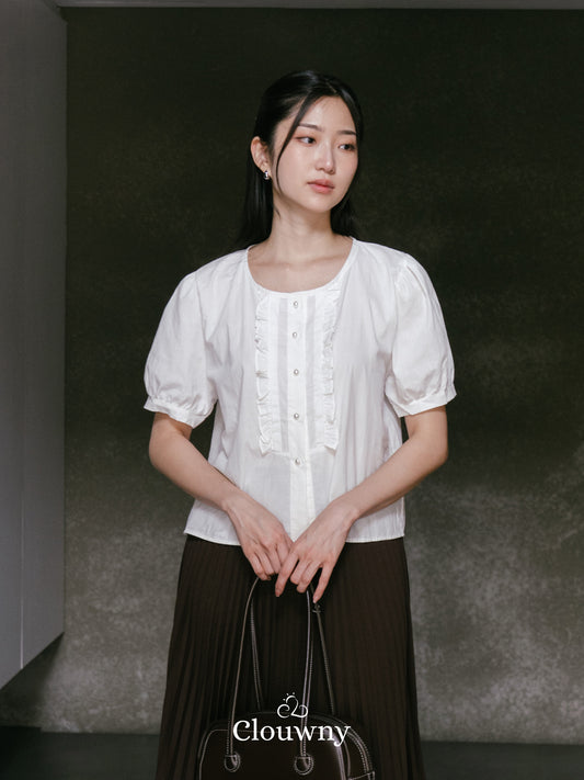 Sada Ruffle Cotton Blouse - White