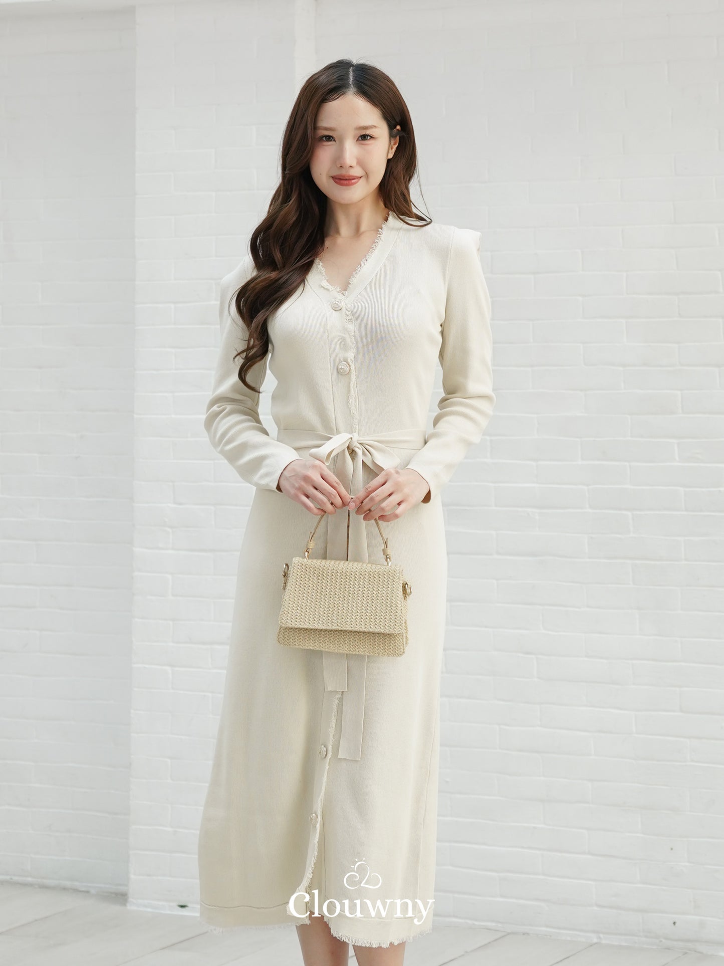 Melita Button Belt Dress - Broken White