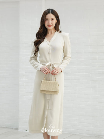 Melita Button Belt Dress - Broken White
