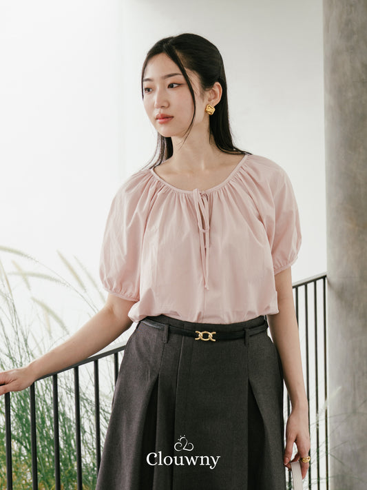 Imo Bow Cotton Blouse - Pink
