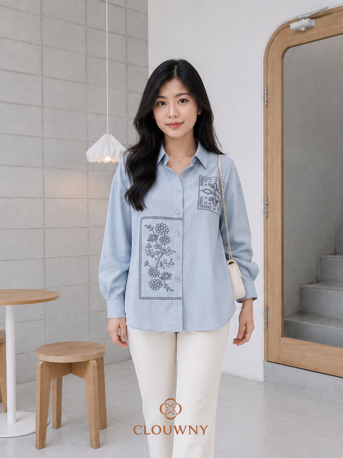 Serata Flower Cotton Longsleeve - Blue