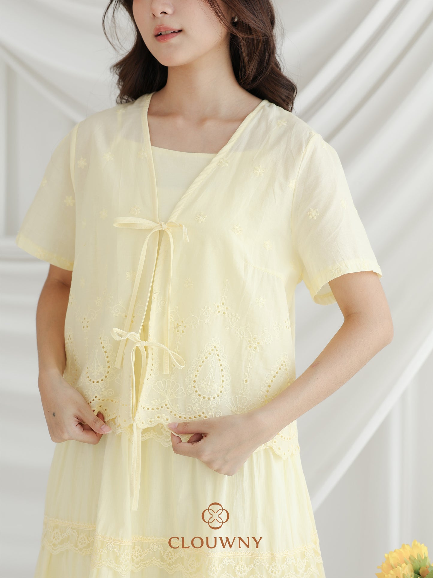 Katama Tiered Broderie Dress - Yellow