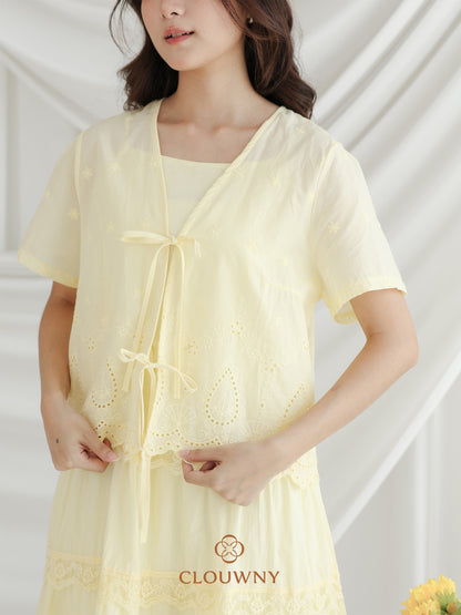 Katama Tiered Broderie Dress - Yellow
