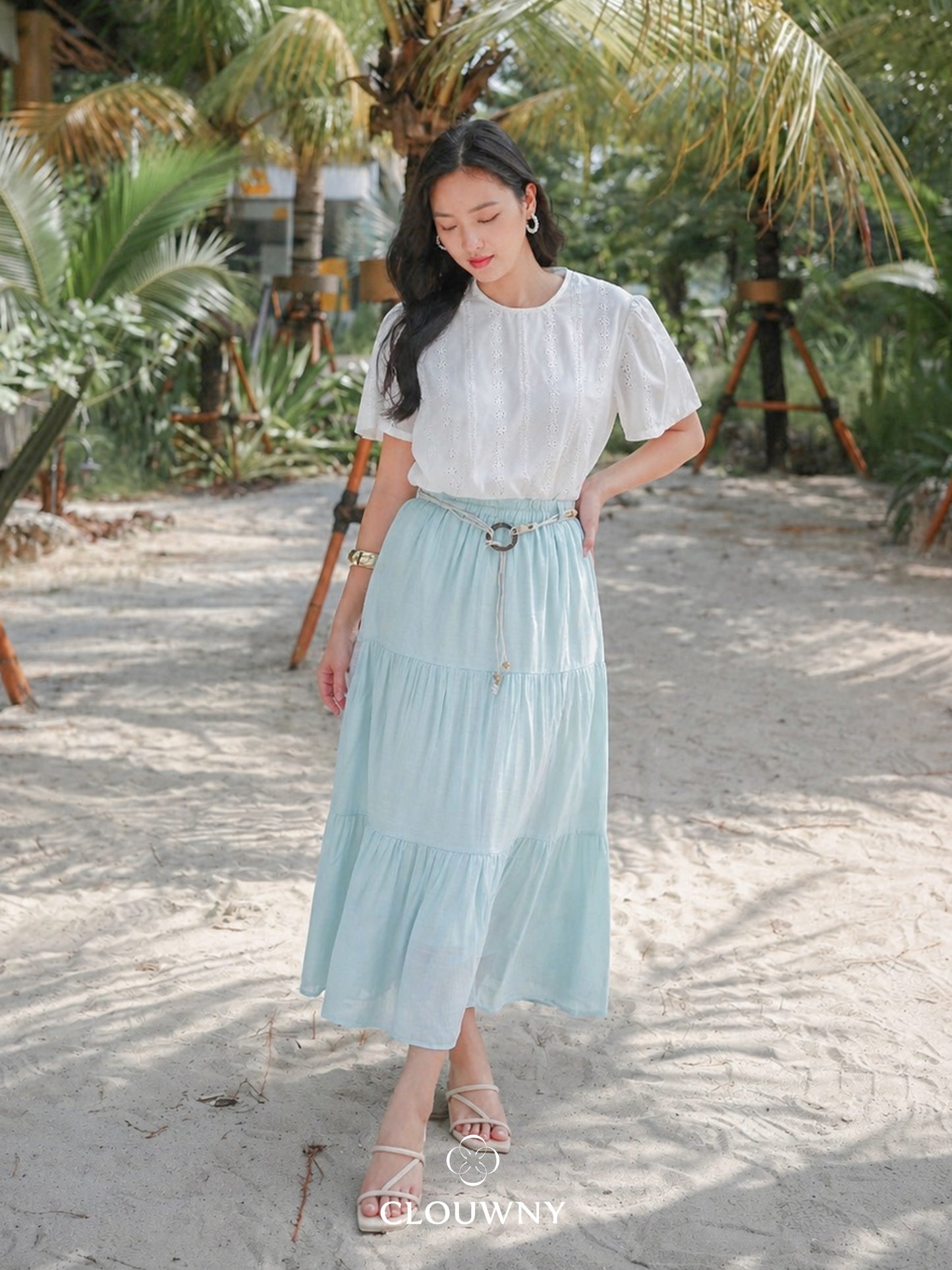 Summer Maxi Linen Skirt - Mint