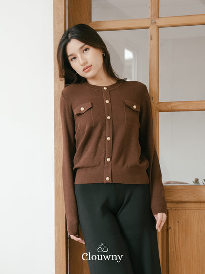 Pomp Button Top - Coffee