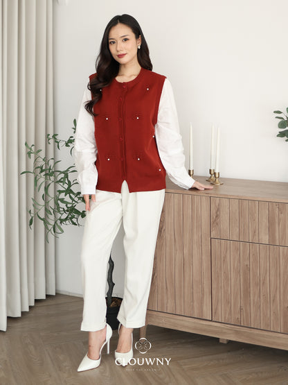 Merita Button Combi Top - Maroon