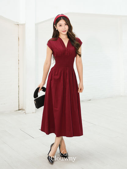 Orin Rubber Vneck Dress - Maroon