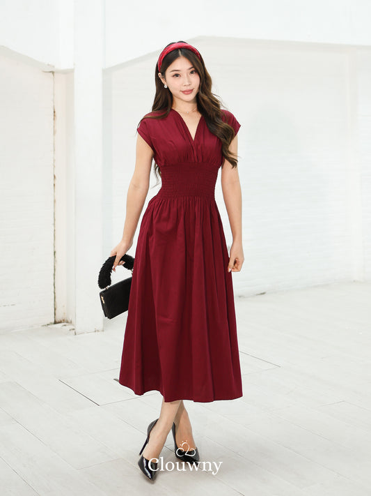 Orin Rubber Vneck Dress - Maroon