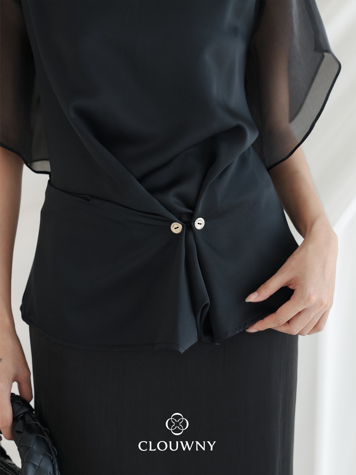 Selena Button Satin Set - Black