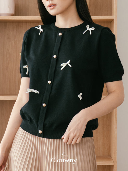 Ferlina Bow Knit Top - Black