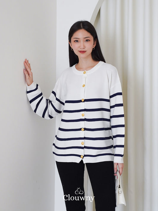 Memphis Stripes Knit Cardigan - White