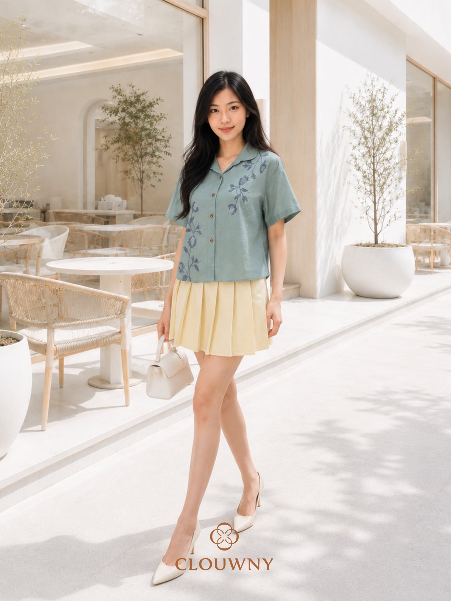 Solvi Flower Cotton Shirt - Mint