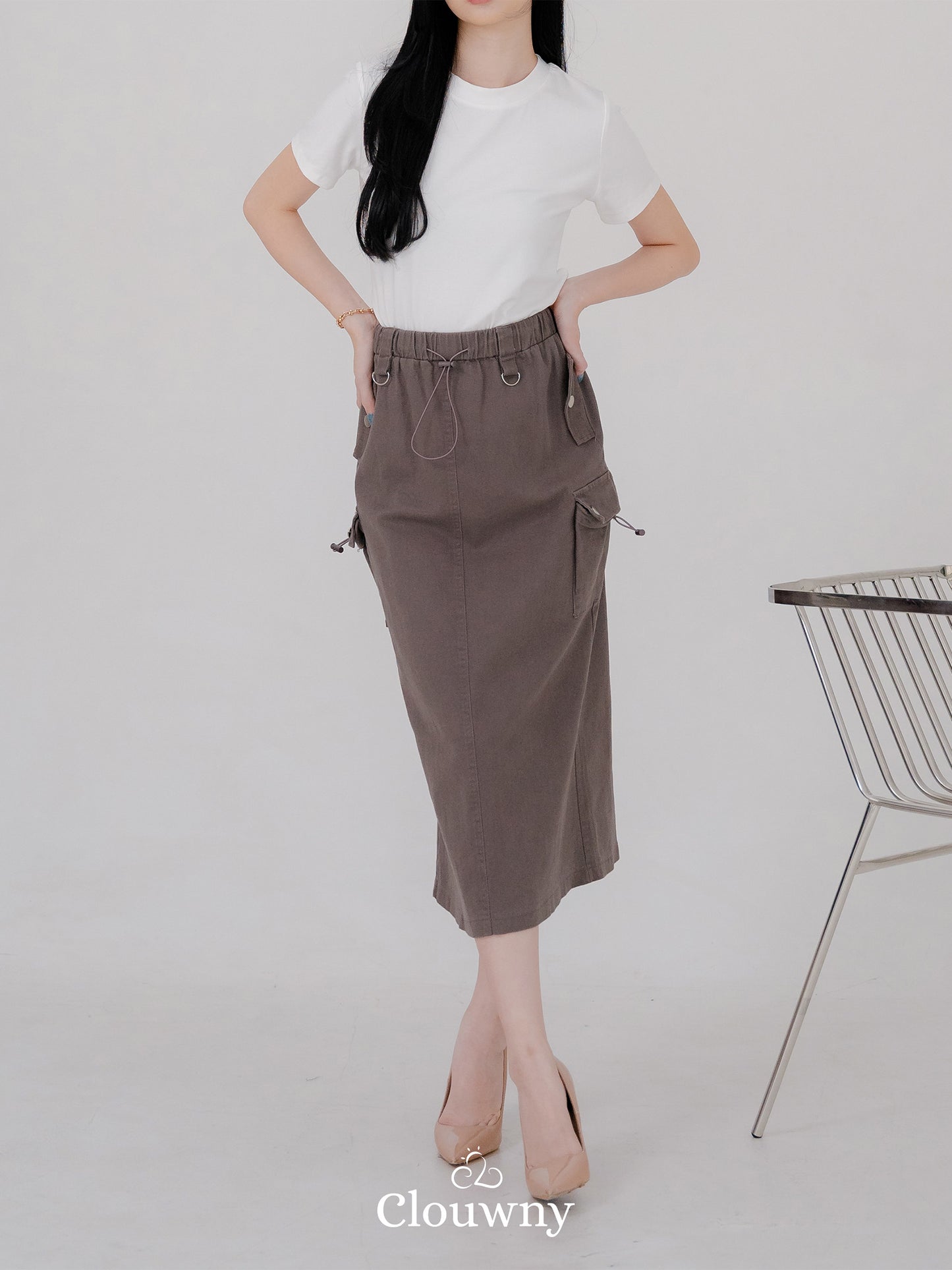 Kaze Cargo Denim Skirt - Grey