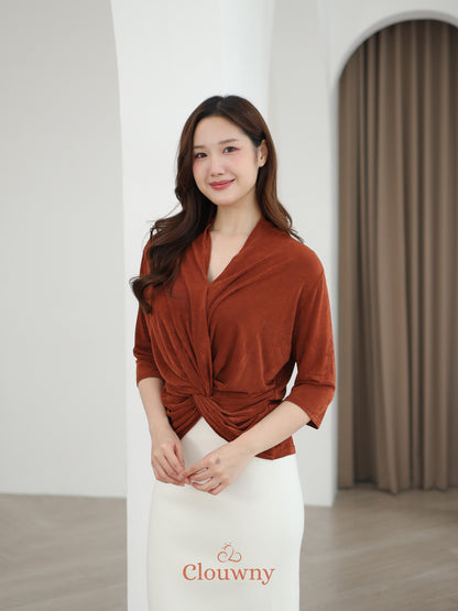 Alfreda Vneck Knit Top - Brick