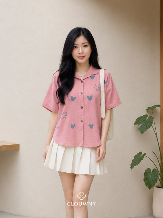 Hands Button Cotton Shirt - Pink