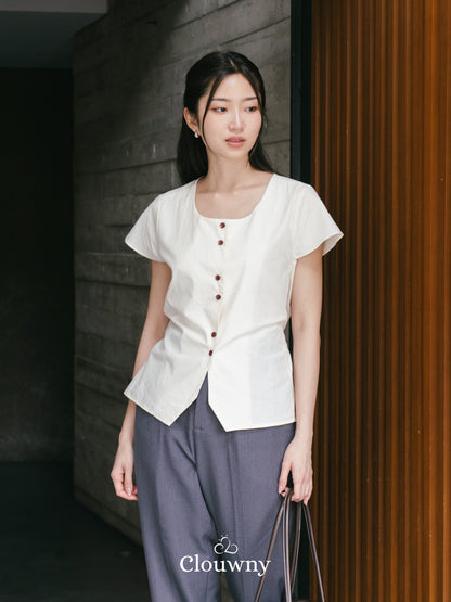 Abey Button Blouse - Cream