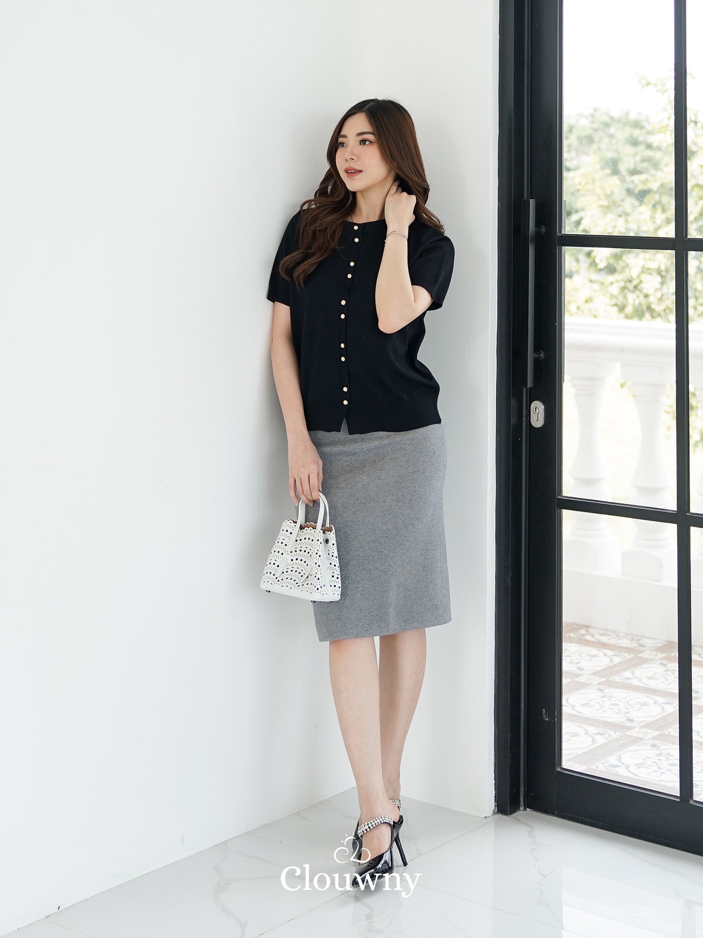 Rizel Double Button Top - Black