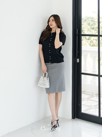 Rizel Double Button Top - Black