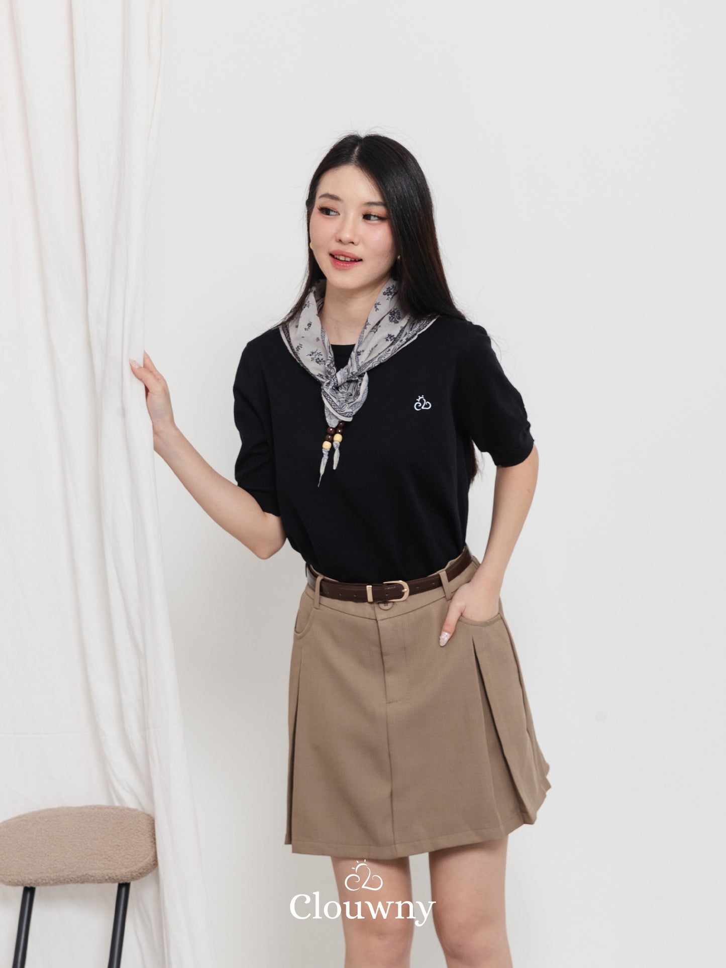 Libra Scarf Knit Top - Black