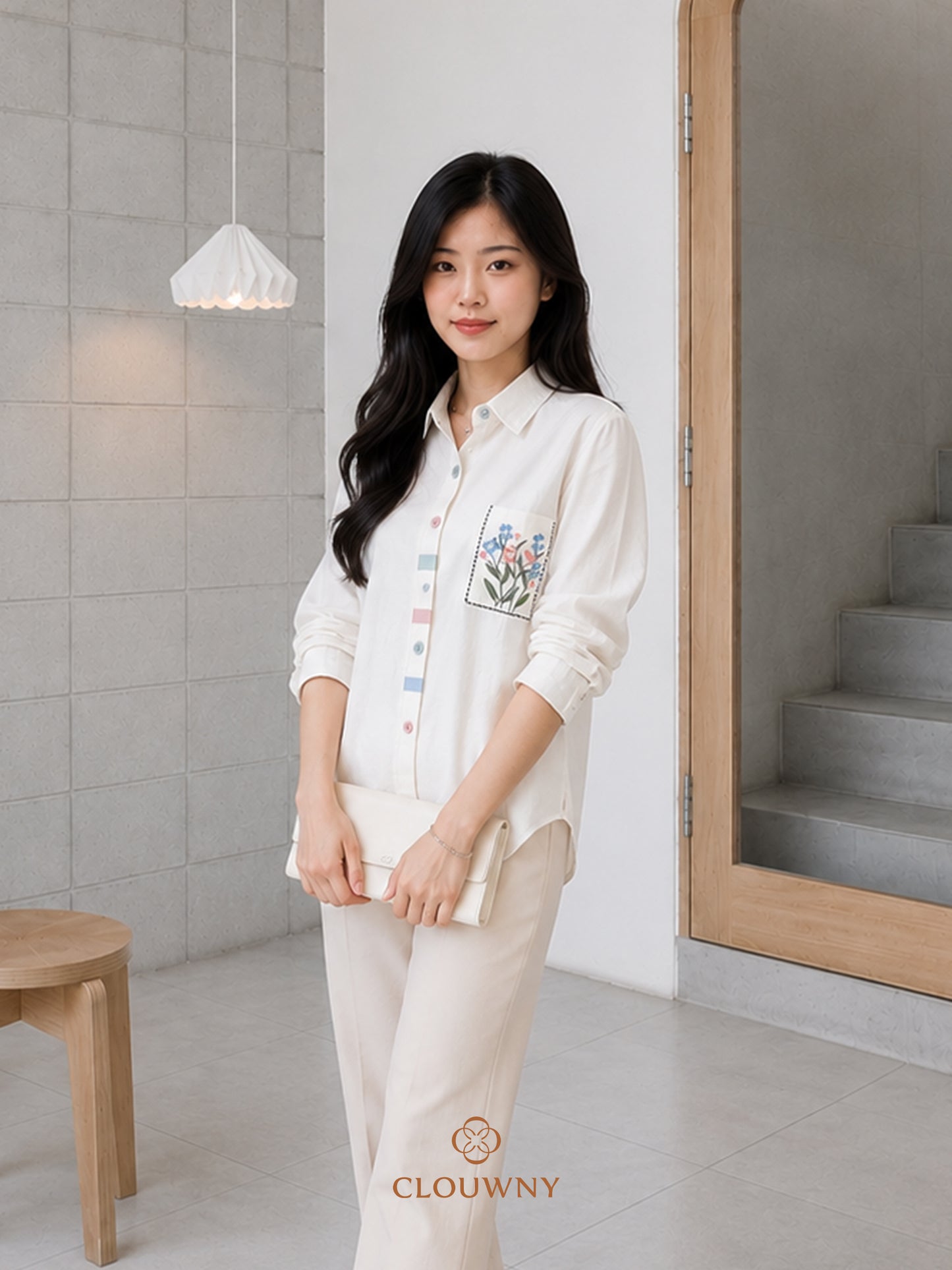 Colourful List Cotton Longsleeve - White