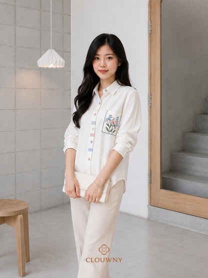 Colourful List Cotton Longsleeve - White