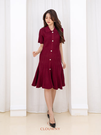 Deslin Button Dress - Maroon