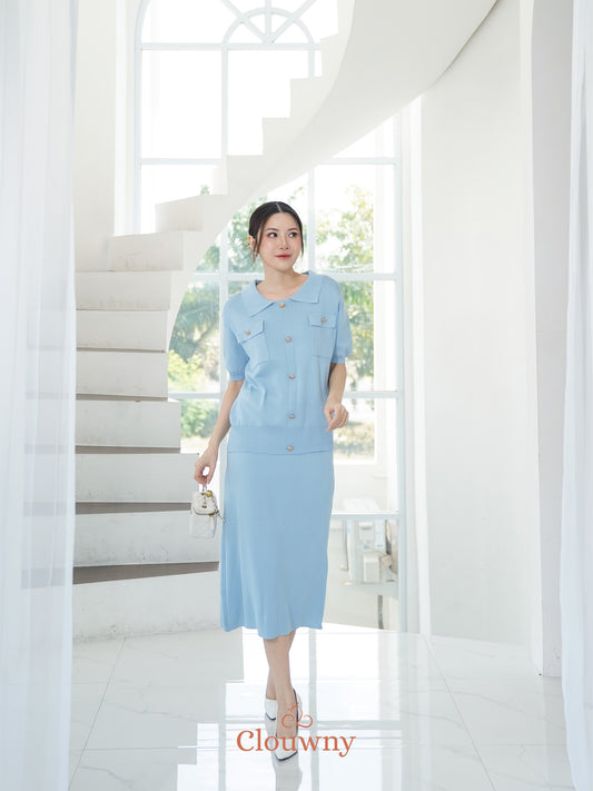 Missy Button Knit Set - Blue