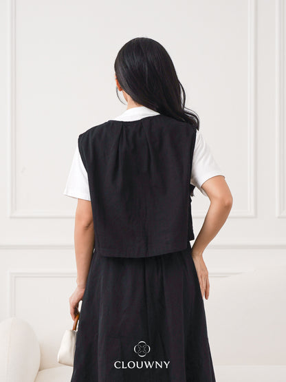 Christa Button Vest - Black