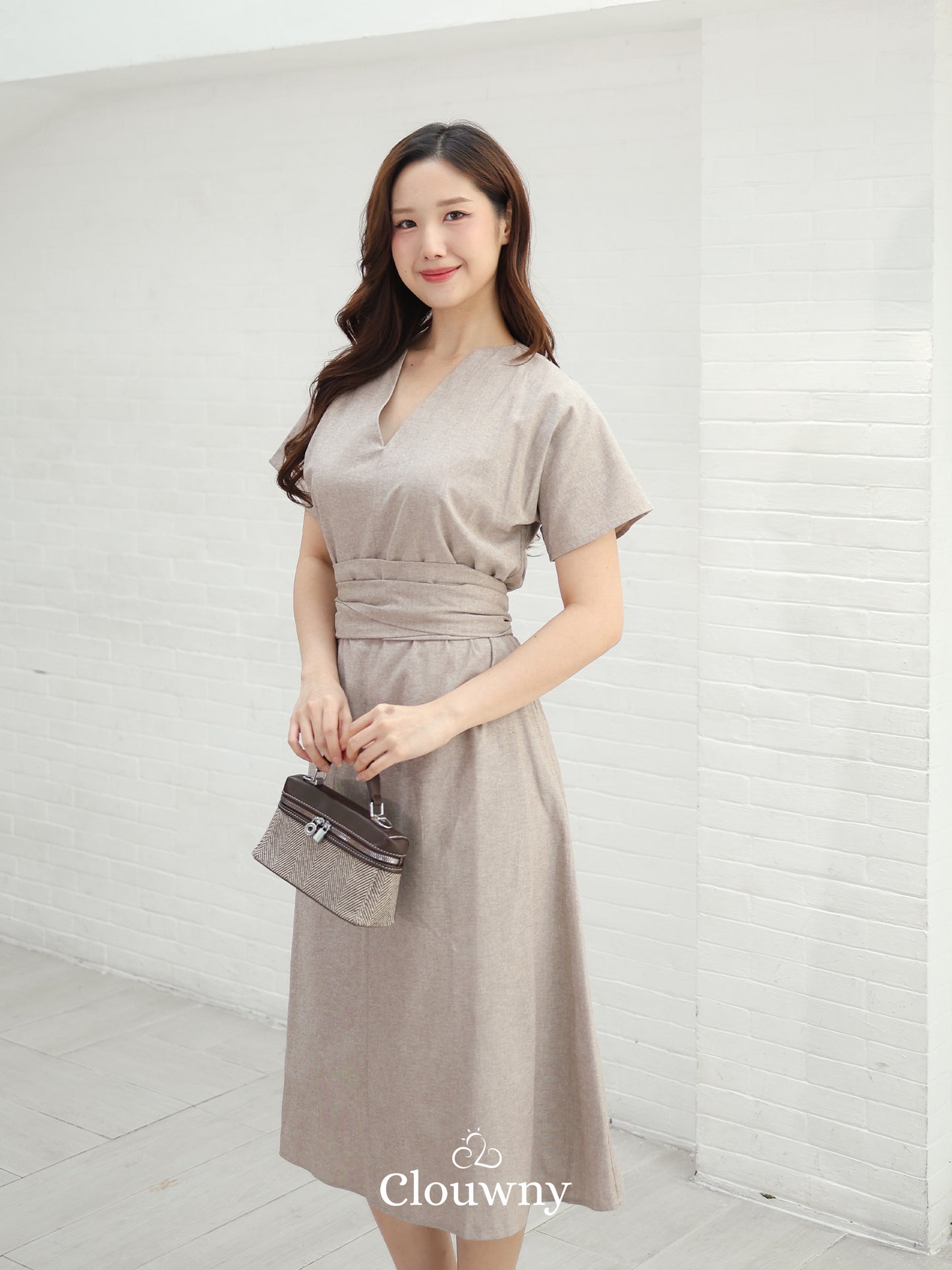 Cava Obi Kimono V-Dress - Khaki