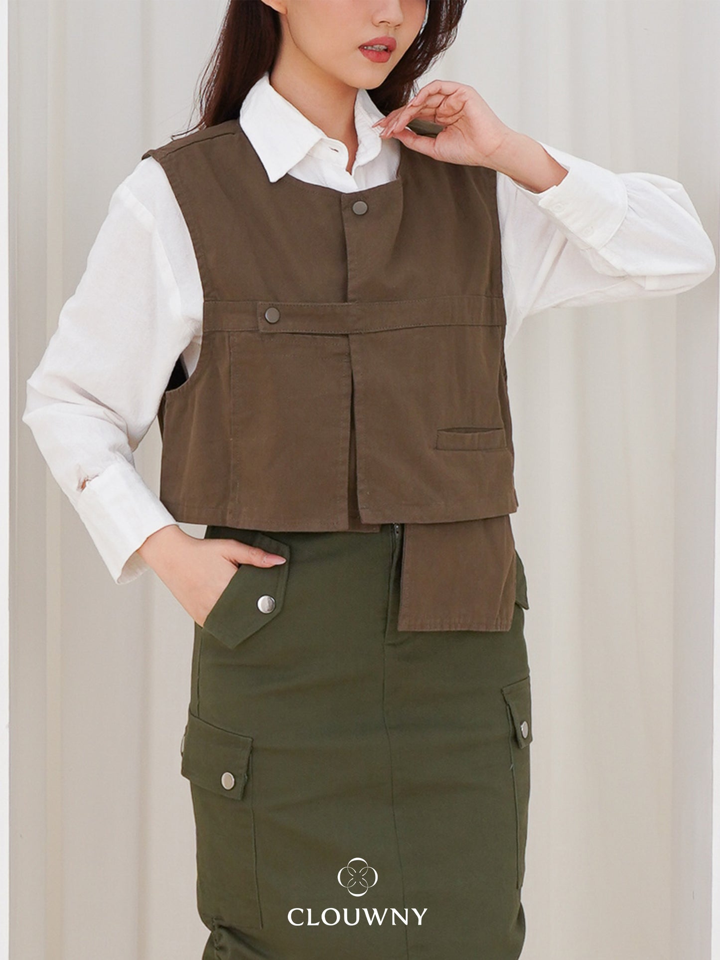 Christa Button Vest - Army