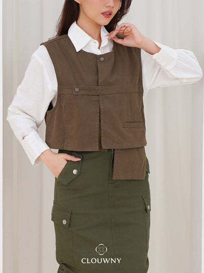 Christa Button Vest - Army