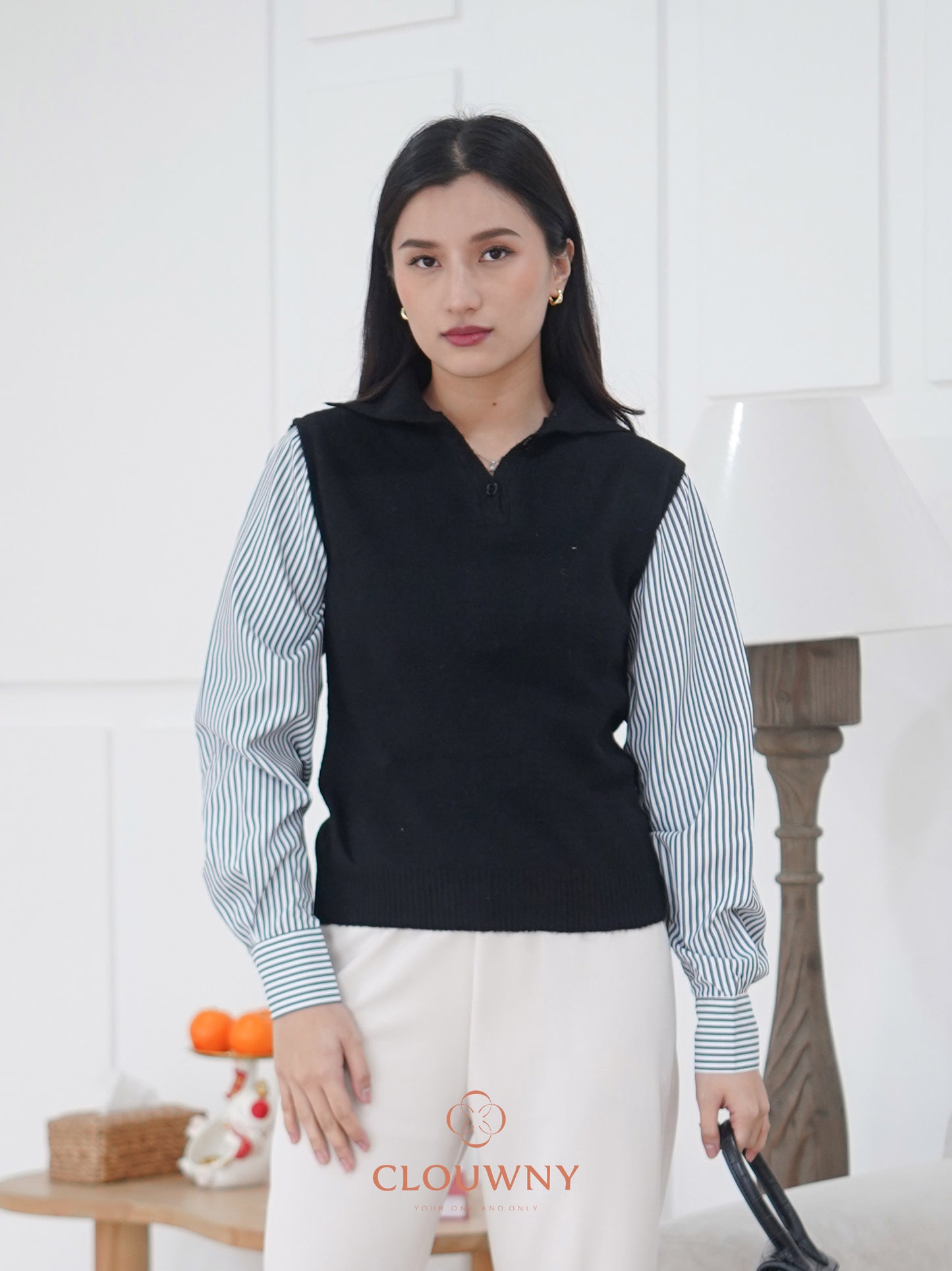 Enji Combi Stripes Top - Black