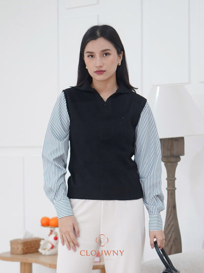 Enji Combi Stripes Top - Black