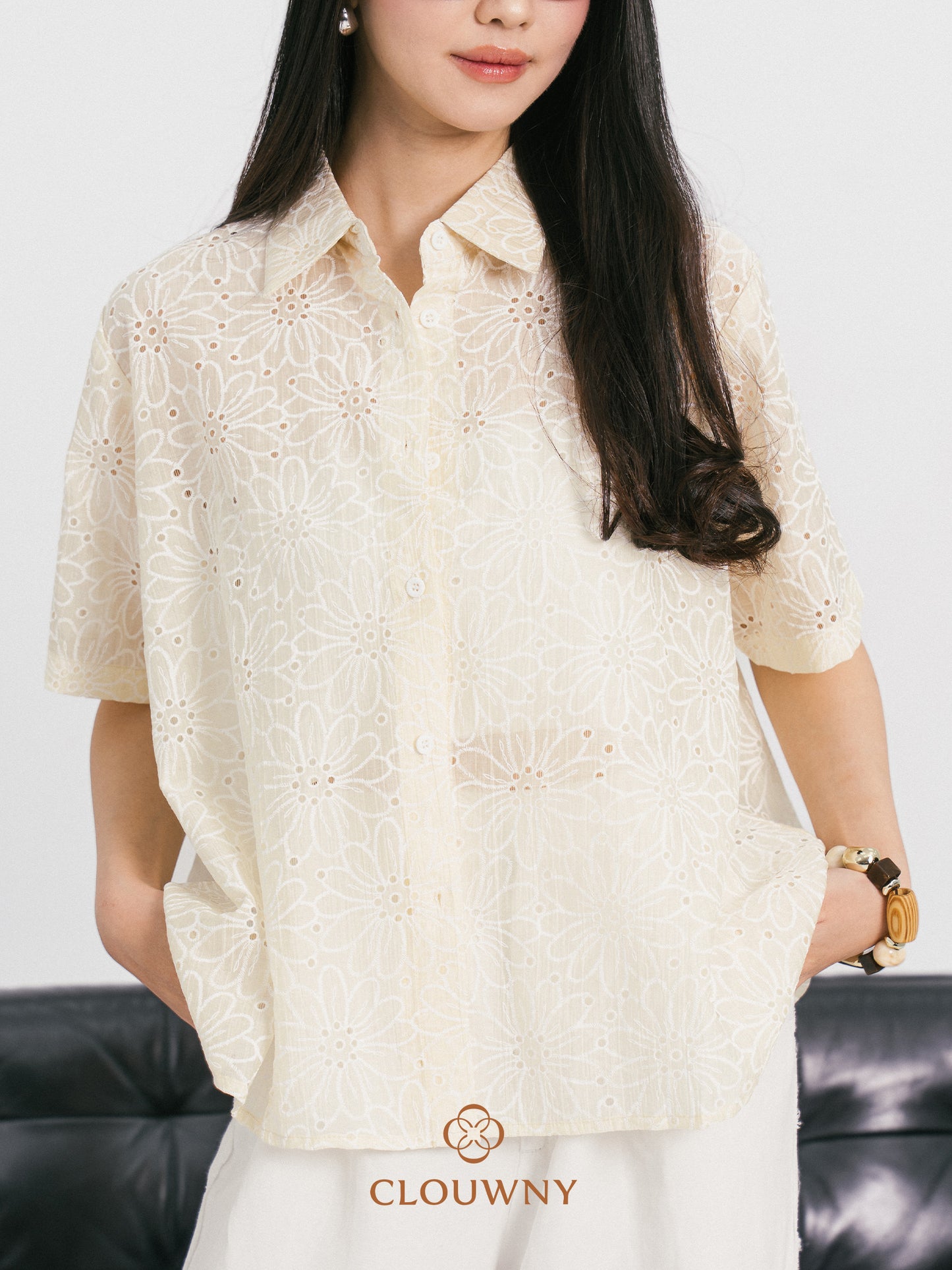 Kornelia Flower Embroidery Shirt - Yellow