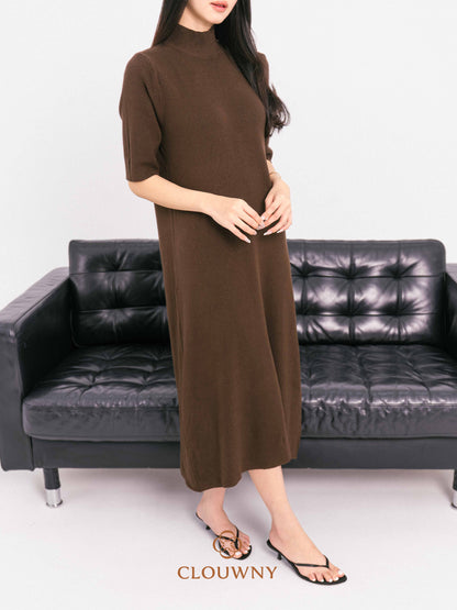 Mirage Turtle Knit Dress - Coffee