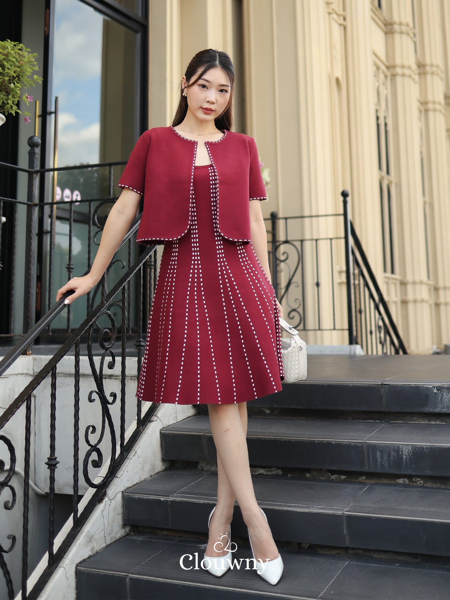 Girona Stitches Knit Set - Maroon