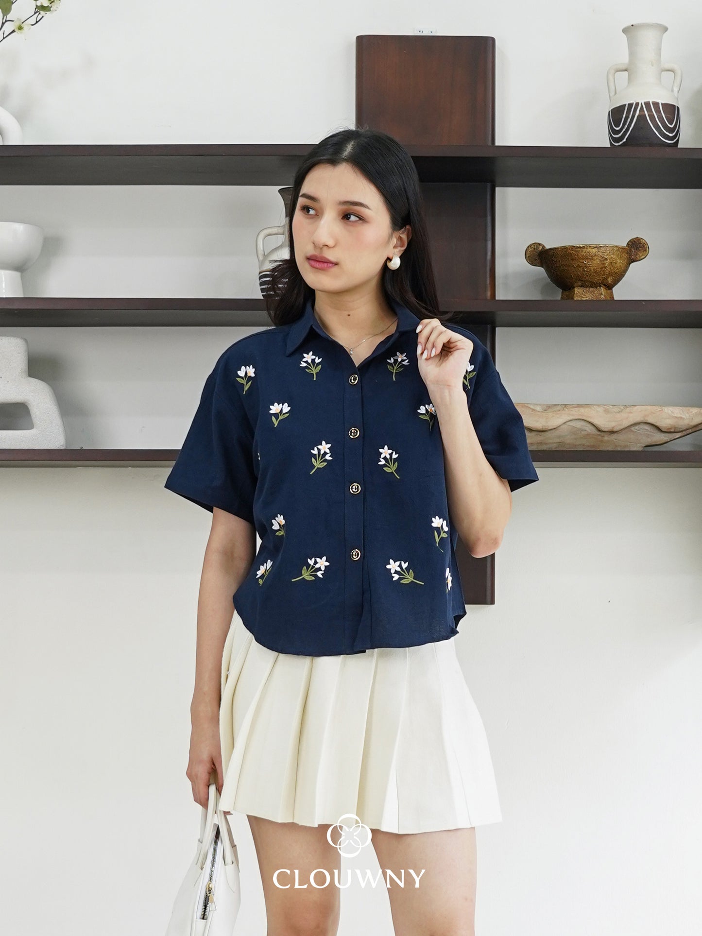 Riley Mini Flower Shirt - Navy