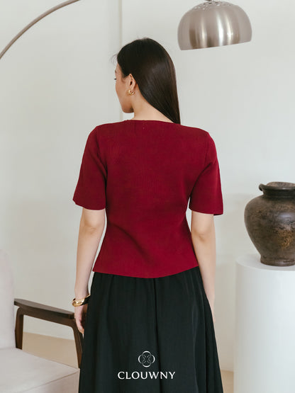 Solea Asymmetric Button Top - Maroon