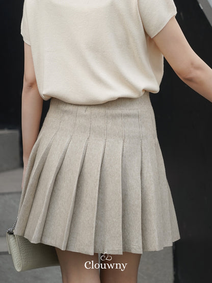 Pleated Knit Skirt - Khaki