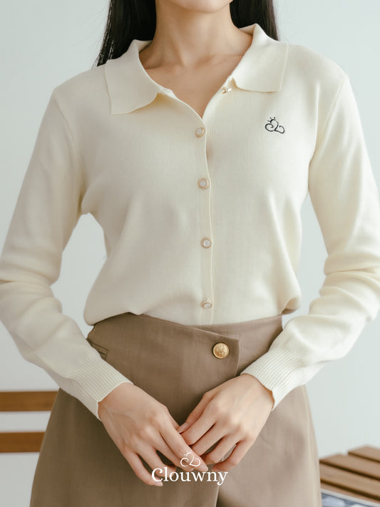 Nava Collar Knit Cardigan - Cream