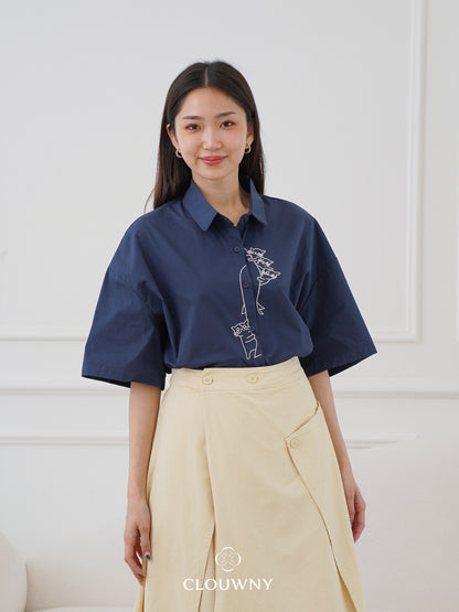 Bridget Cotton Blouse - Navy