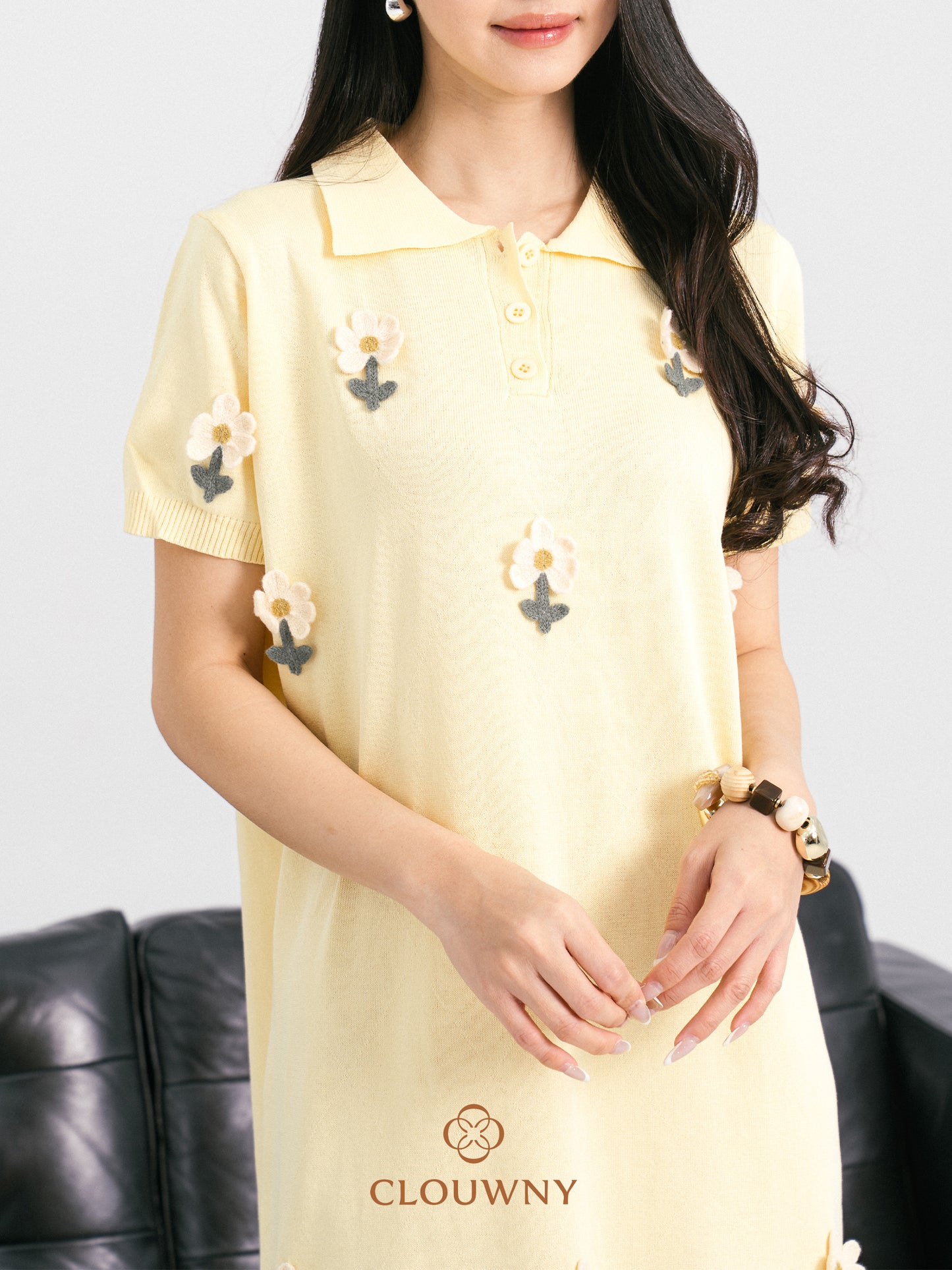 Anetha Flower Knit Dress - Yellow