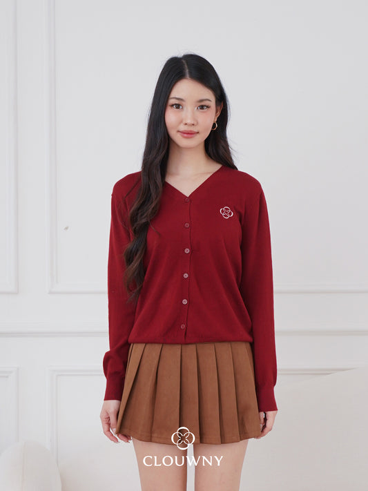 Mela Vneck Button Knit Cardigan - Maroon