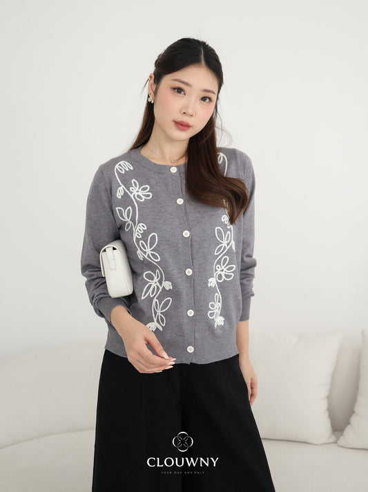 Brinda Button Cardigan - Grey
