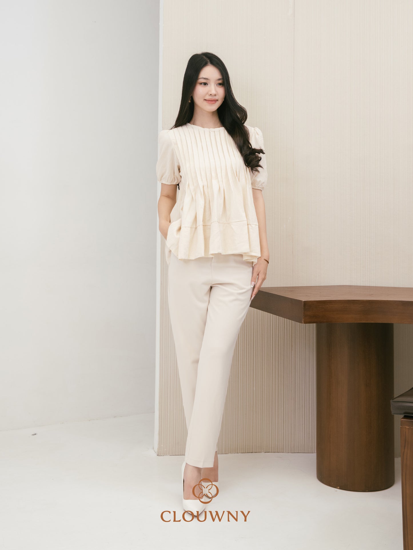 Elysia Pleated Top - Cream
