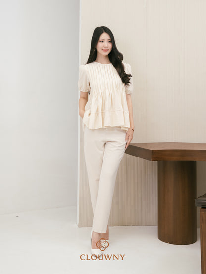 Elysia Pleated Top - Cream