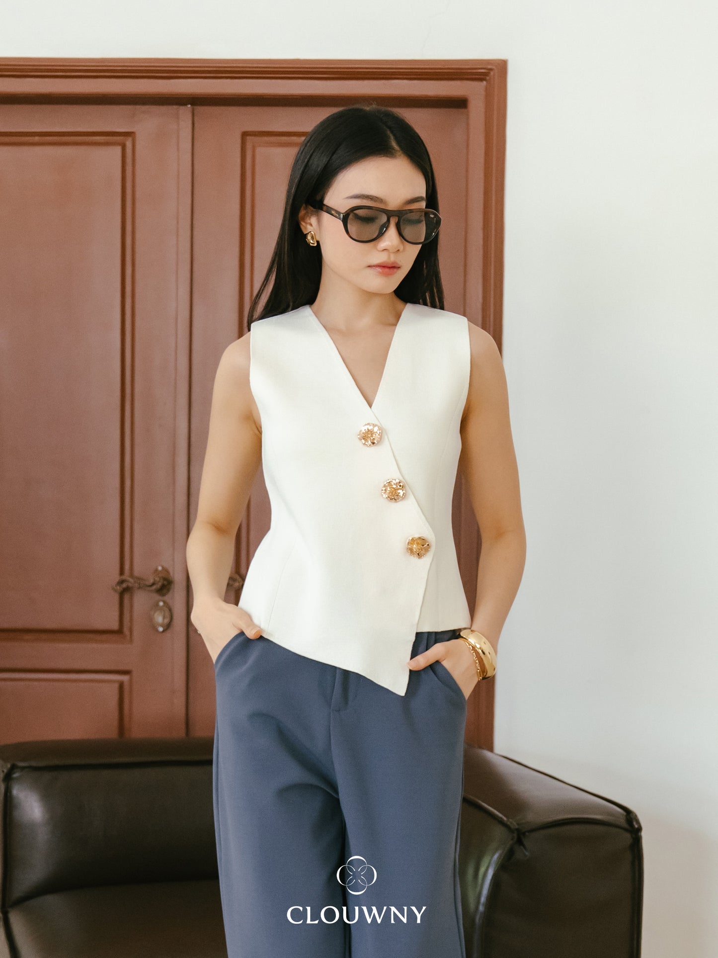Bianca Asymmetric Vest - Cream