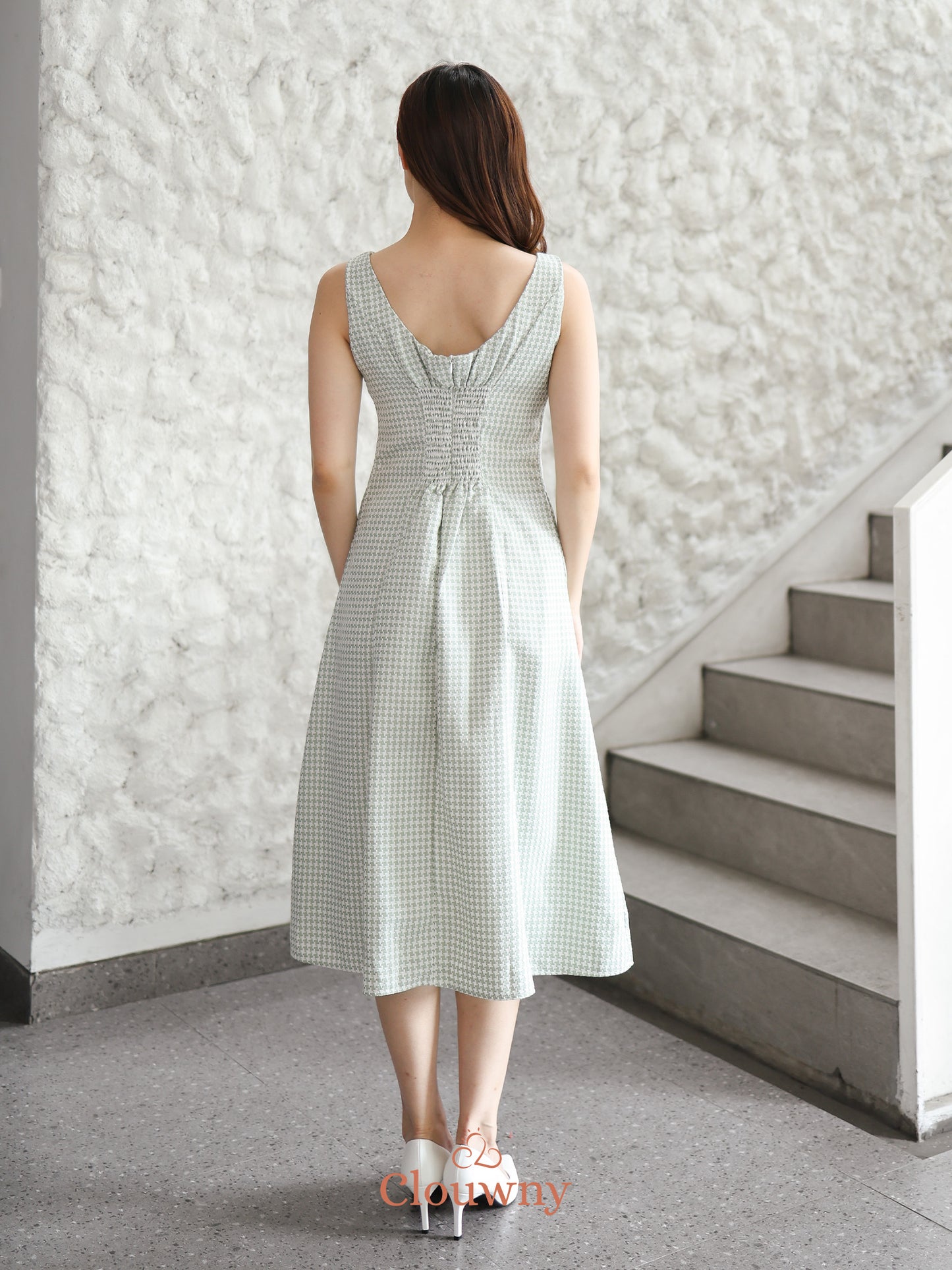 Callaia Houndstooth Dress - Green