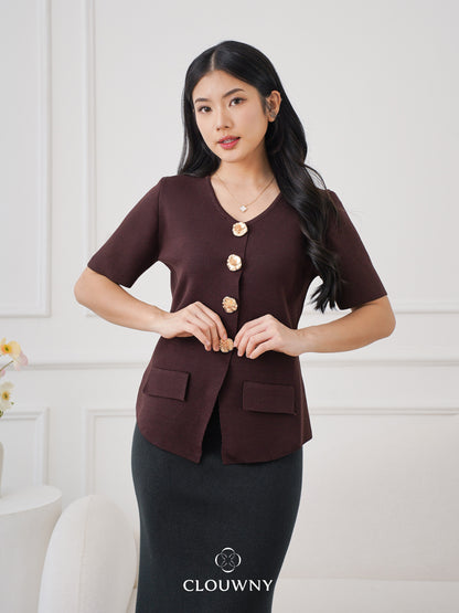 Valencia Peplum Button Top - Coffee