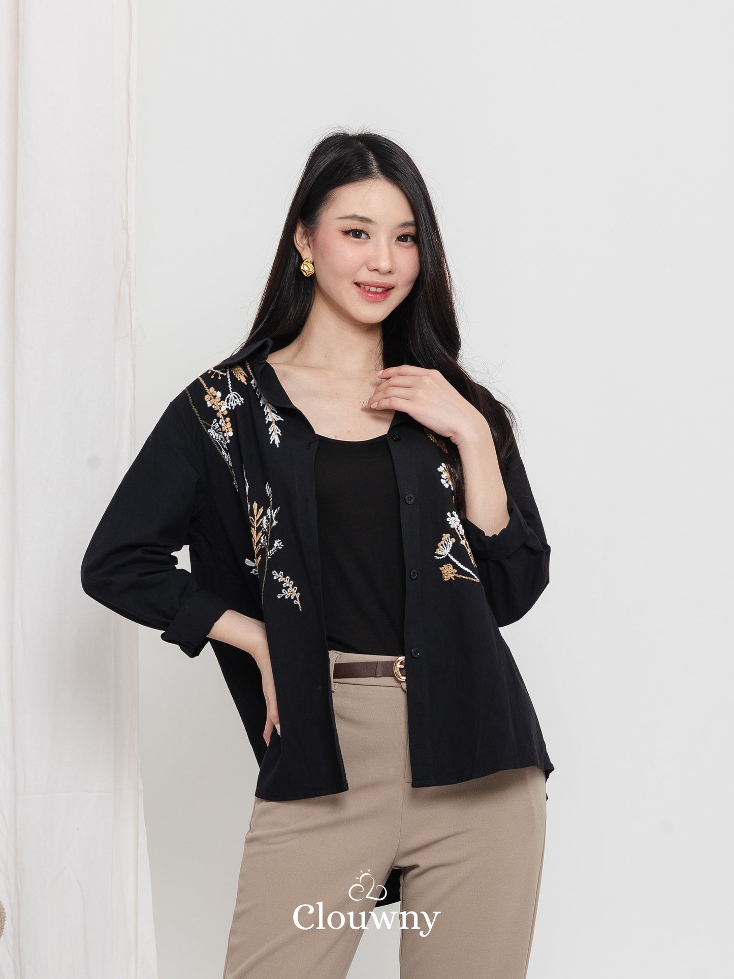 Katerin Flower Shirt - Black